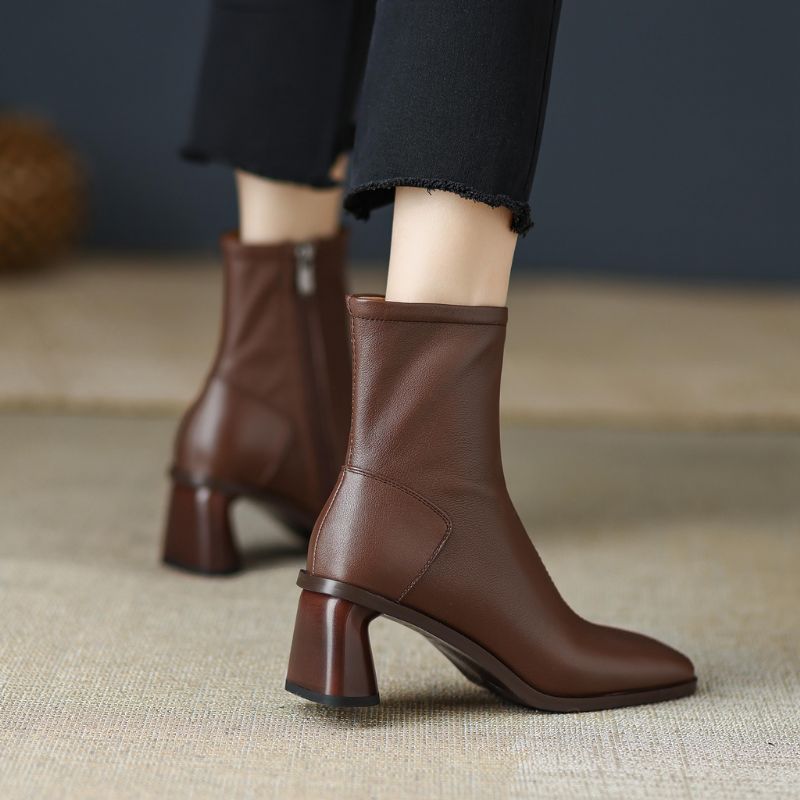 Nicandia Dames Herfst Leren Laarzen - Beige