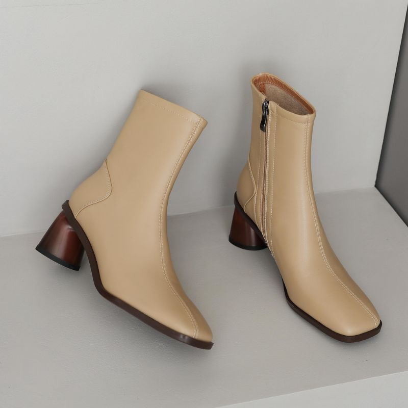 Nicandia Dames Herfst Leren Laarzen - Beige