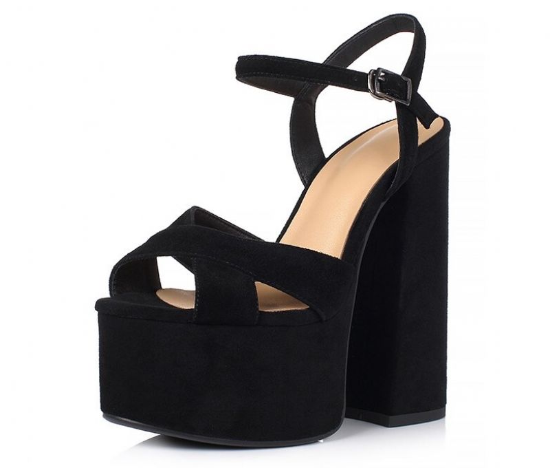 Nickol Dames Leren Platform Sandaal - Zwart koeienleer