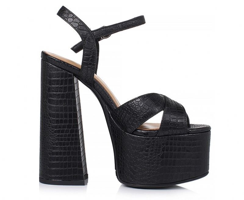Nickol Dames Leren Platform Sandaal - Zwart koeienleer