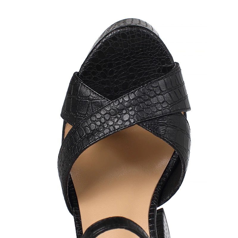 Nickol Dames Leren Platform Sandaal - Zwart koeienleer