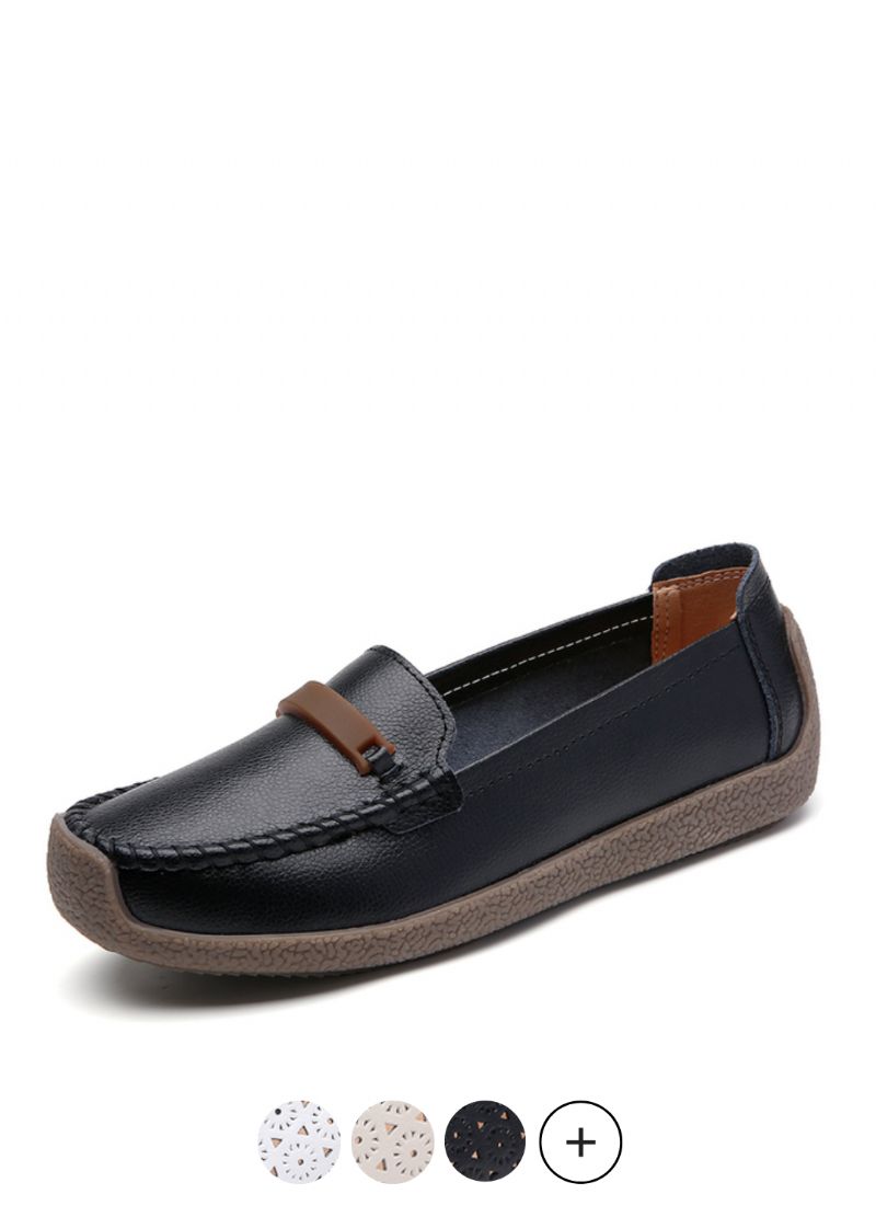 Nicolina Dames Ademende Leren Loafer Zwarte Schoenen