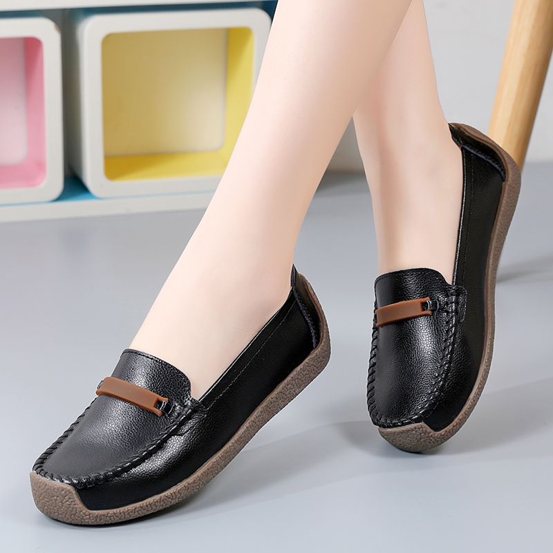 Nicolina Dames Ademende Leren Loafer Zwarte Schoenen - Zwart Hol