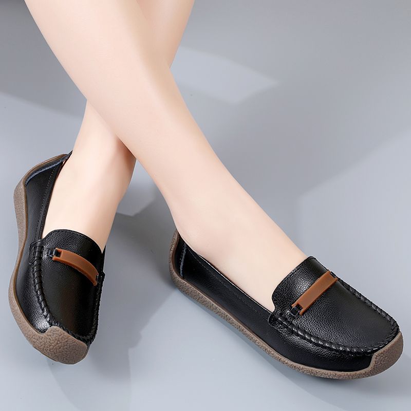 Nicolina Dames Ademende Leren Loafer Zwarte Schoenen - Zwart Hol