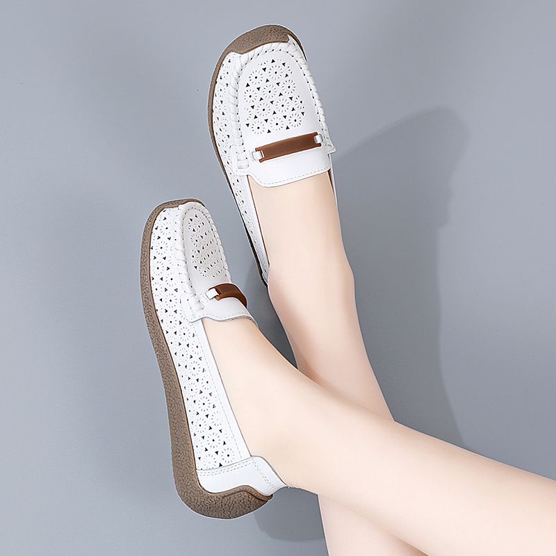 Nicolina Dames Ademende Leren Loafer Zwarte Schoenen - Zwart Hol