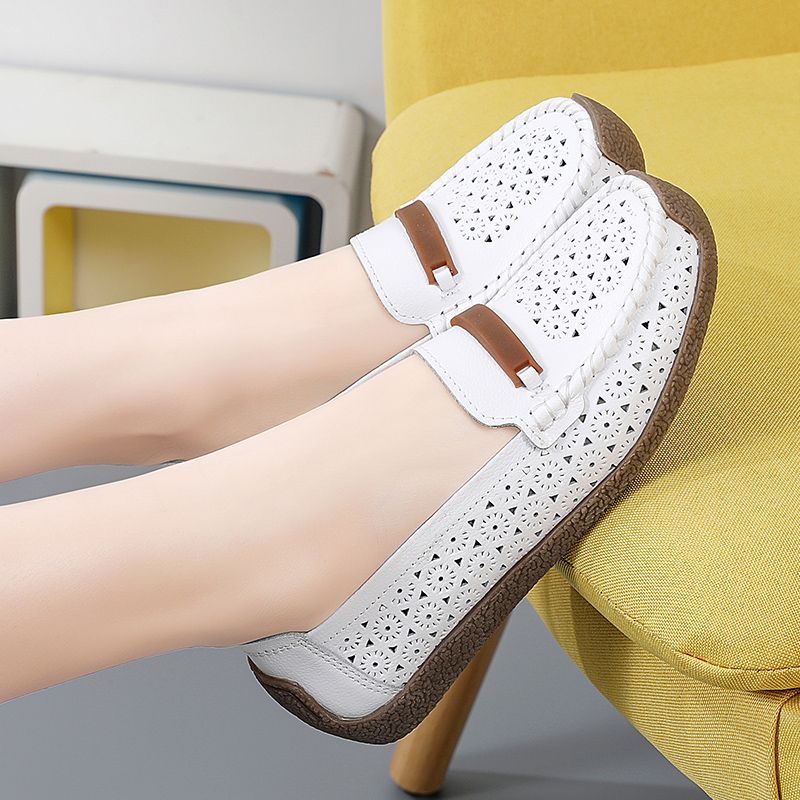 Nicolina Dames Ademende Leren Loafer Zwarte Schoenen - Zwart Hol