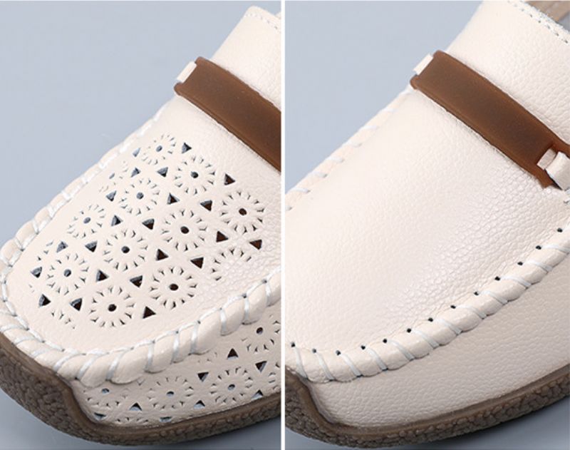 Nicolina Dames Ademende Leren Loafer Zwarte Schoenen - Zwart Hol