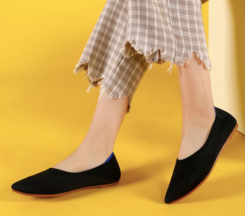 Ninsar Dames Platte Zwarte Schoenen - Zwart