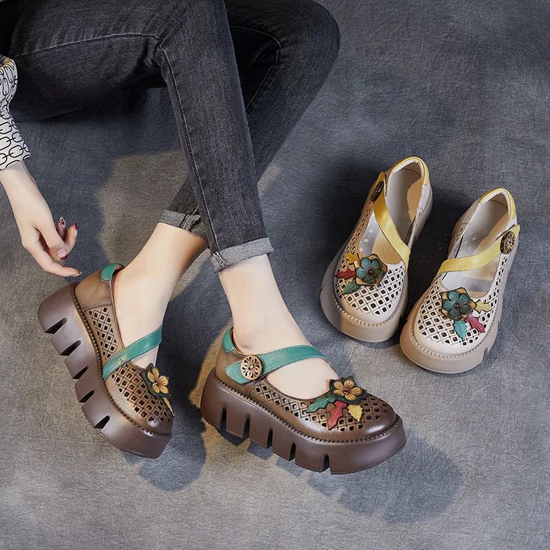 Noris Dames Zomer Hollow Out Platform Schoenen - Koffie