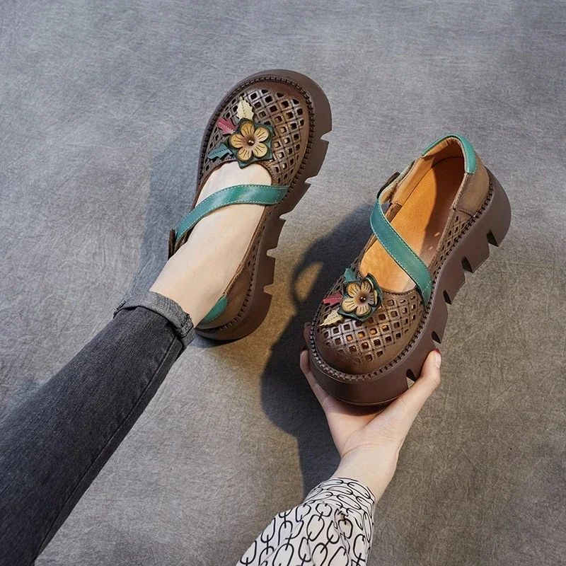 Noris Dames Zomer Hollow Out Platform Schoenen - Koffie