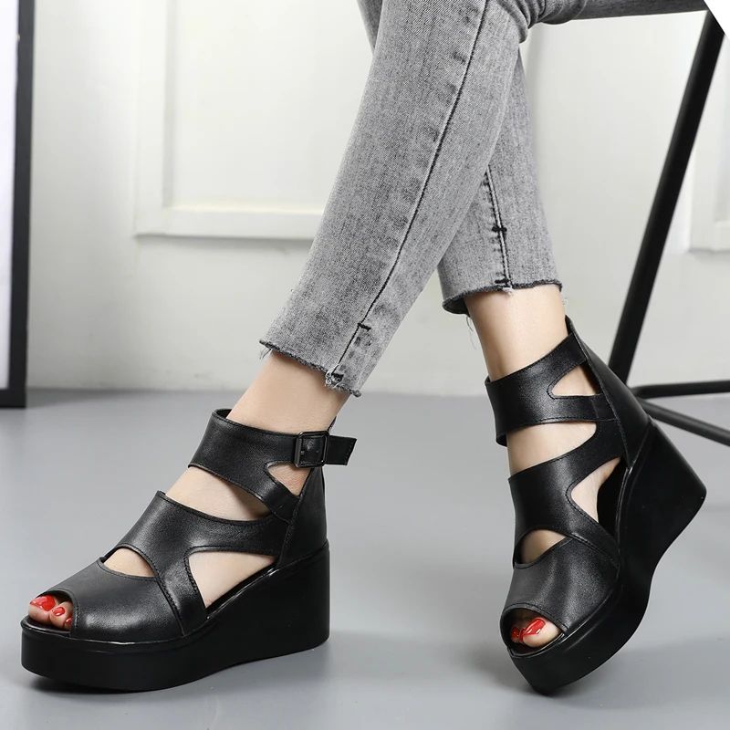 Norys Dames Platform Open Toe Sandalen - Zwart