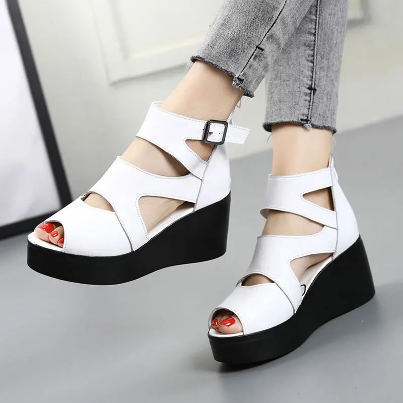 Norys Dames Platform Open Toe Sandalen - Zwart