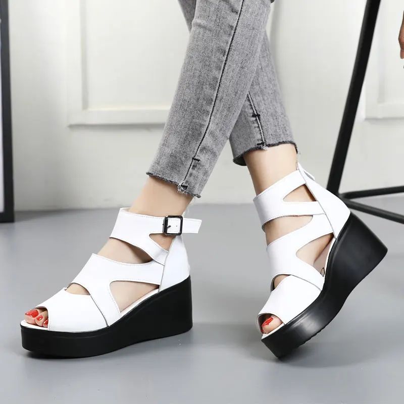 Norys Dames Platform Open Toe Sandalen - Zwart