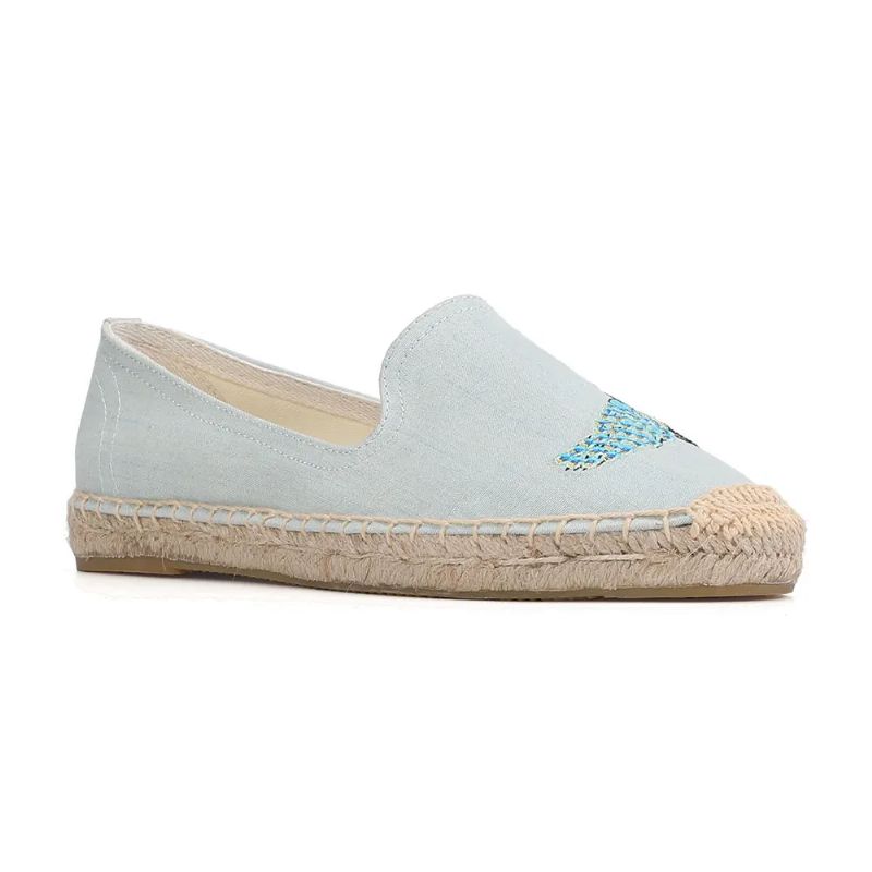 Olga Dames Borduurwerk Espadrilles - Hemelsblauw