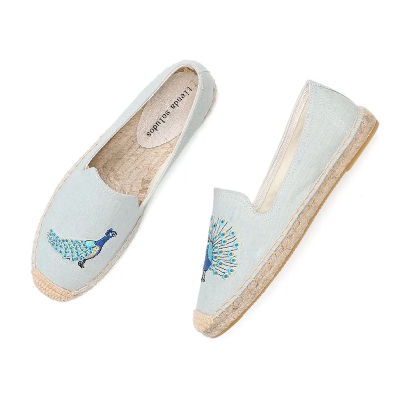 Olga Dames Borduurwerk Espadrilles - Hemelsblauw