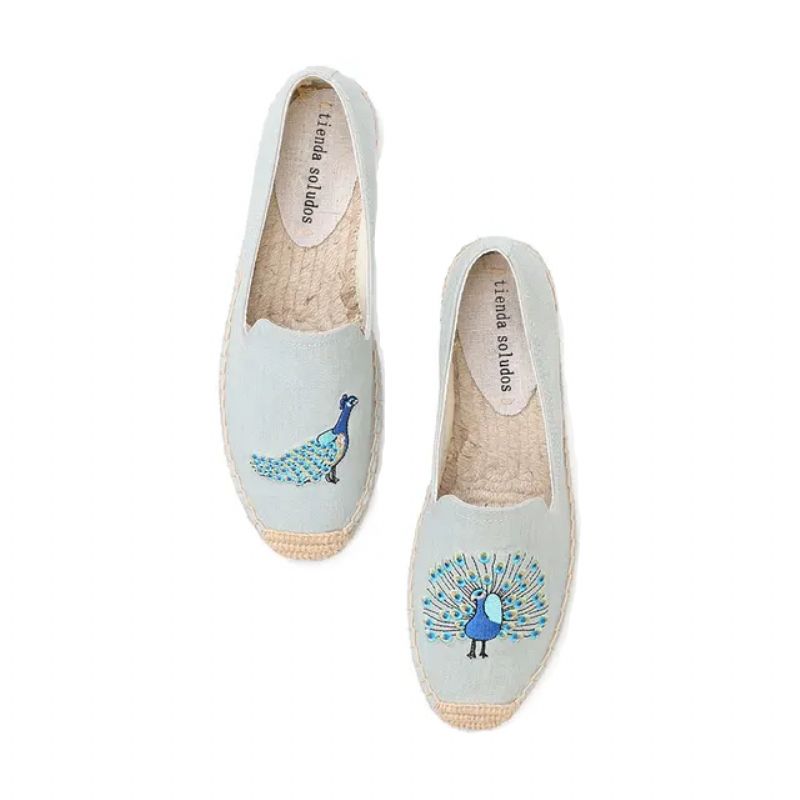 Olga Dames Borduurwerk Espadrilles - Hemelsblauw