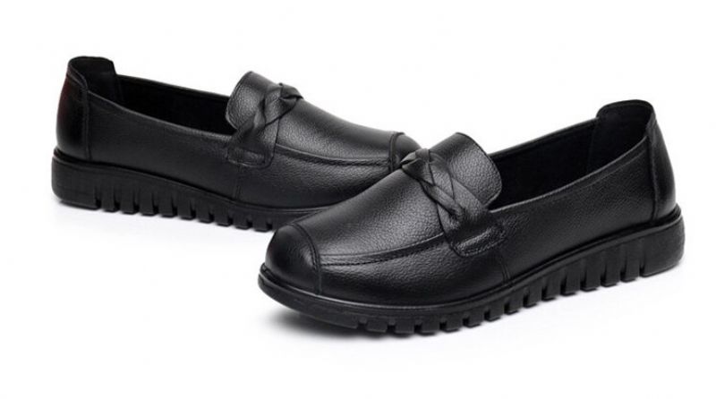 Olga Dames Casual Leren Loafer Schoenen - Zwart