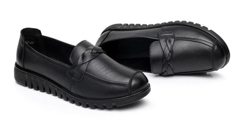 Olga Dames Casual Leren Loafer Schoenen - Zwart
