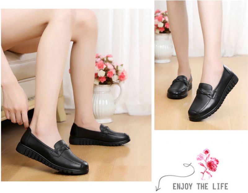 Olga Dames Casual Leren Loafer Schoenen - Zwart