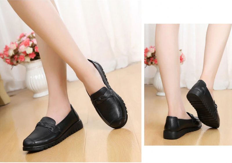 Olga Dames Casual Leren Loafer Schoenen - Zwart