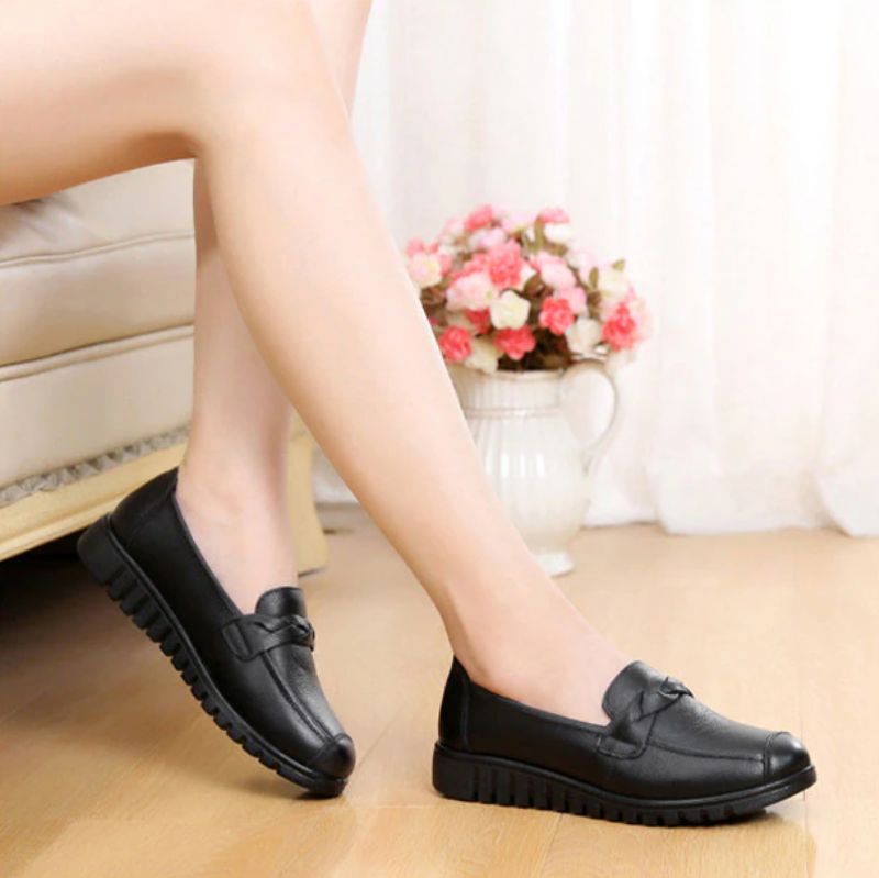 Olga Dames Casual Leren Loafer Schoenen - Zwart