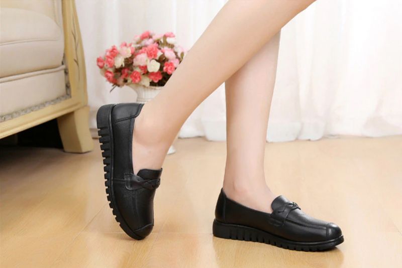 Olga Dames Casual Leren Loafer Schoenen - Zwart