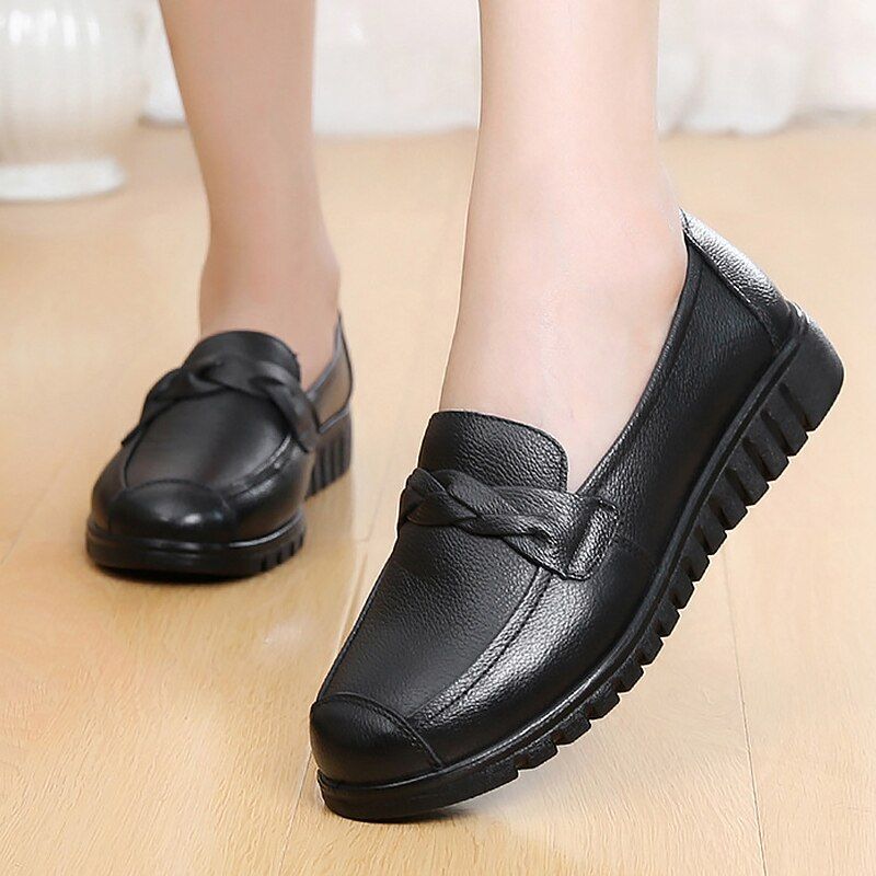 Olga Dames Casual Leren Loafer Schoenen - Zwart