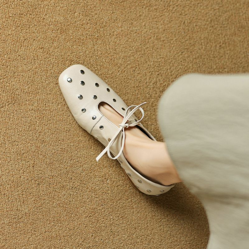 Olga Dames Casual Rivets Hakken Platte Schoenen - Zwart