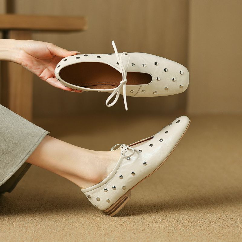 Olga Dames Casual Rivets Hakken Platte Schoenen - Zwart
