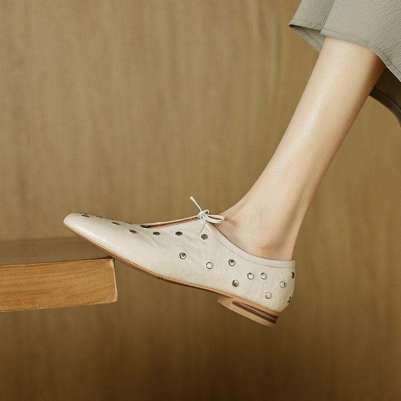 Olga Dames Casual Rivets Hakken Platte Schoenen - Zwart