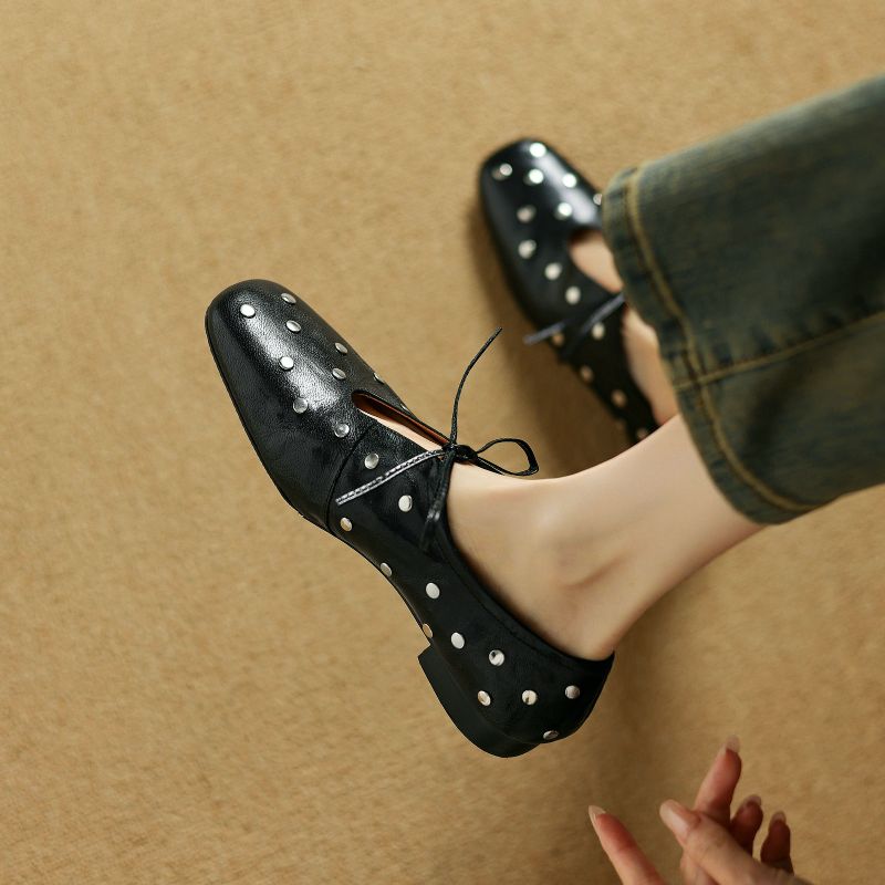 Olga Dames Casual Rivets Hakken Platte Schoenen - Zwart