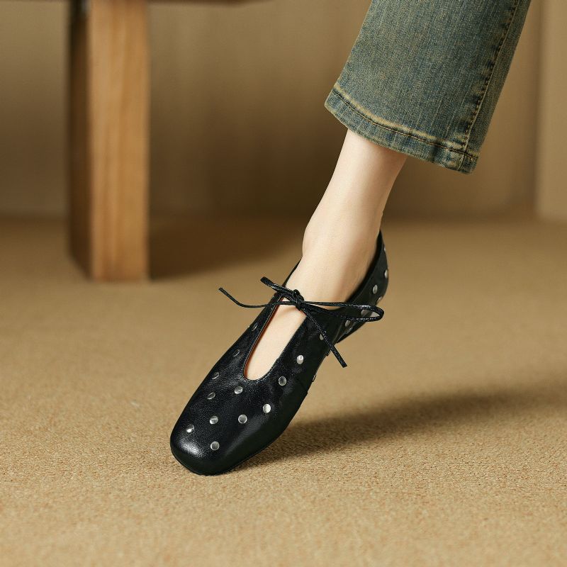 Olga Dames Casual Rivets Hakken Platte Schoenen - Zwart