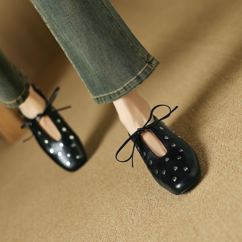 Olga Dames Casual Rivets Hakken Platte Schoenen - Zwart