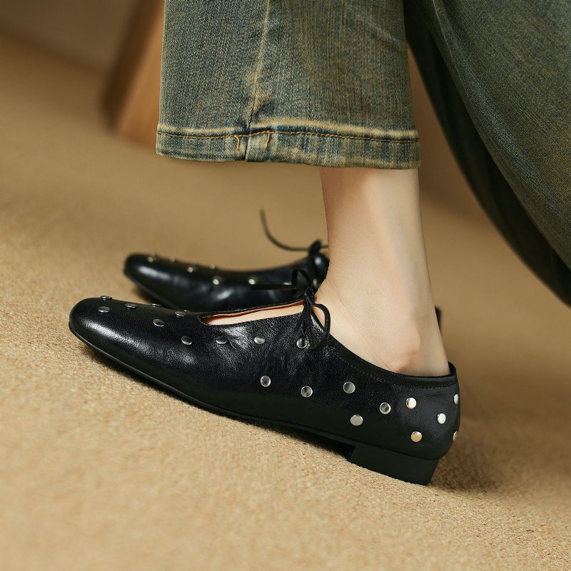 Olga Dames Casual Rivets Hakken Platte Schoenen - Zwart