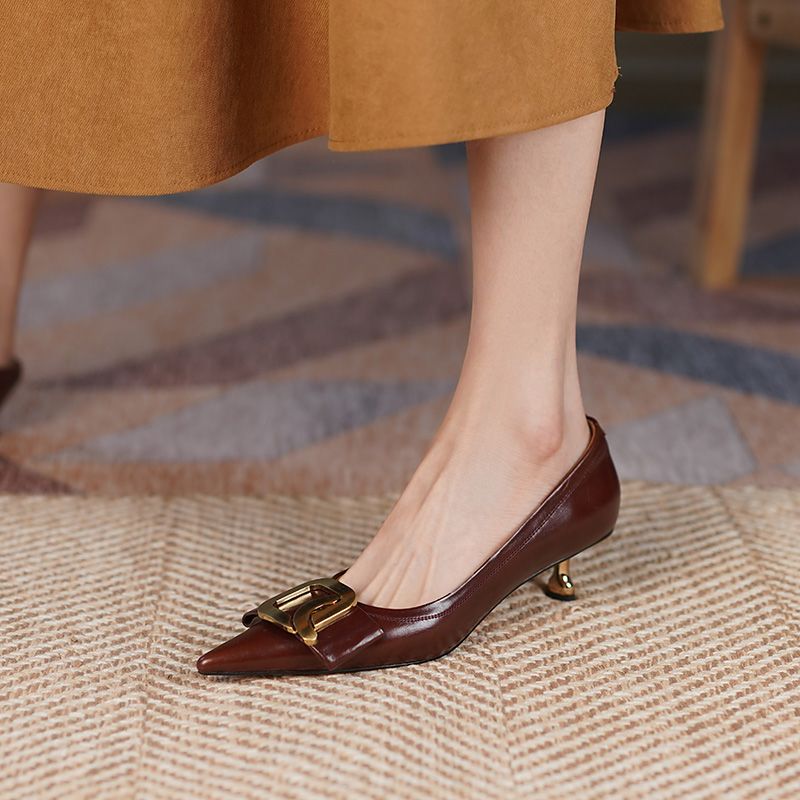Olga Dames Leren Puntige Neus Pumps - Zwart