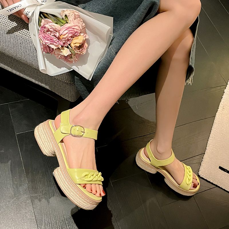 Olga Dames Platform Casual Sandalen - Geel