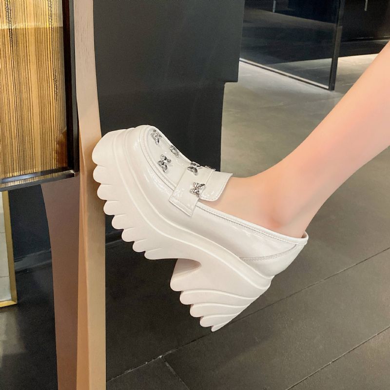 Oliana Dames Vierkante Hak Platform Schoenen - Beige
