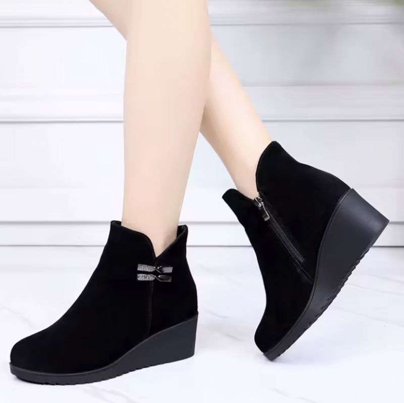 Oliver Dames Wedges Platform Enkellaarsjes - Zwart Suède