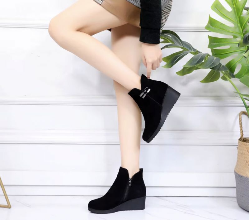 Oliver Dames Wedges Platform Enkellaarsjes - Zwart Suède
