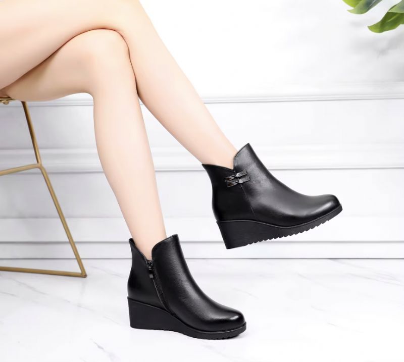 Oliver Dames Wedges Platform Enkellaarsjes - Zwart Suède