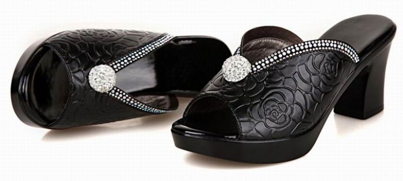Olivia Comfortabele Leren Platform Sandaal Voor Dames - Zwart