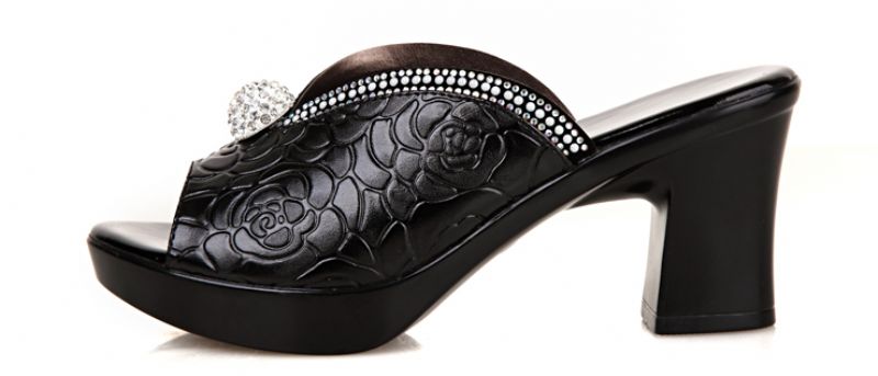 Olivia Comfortabele Leren Platform Sandaal Voor Dames - Zwart