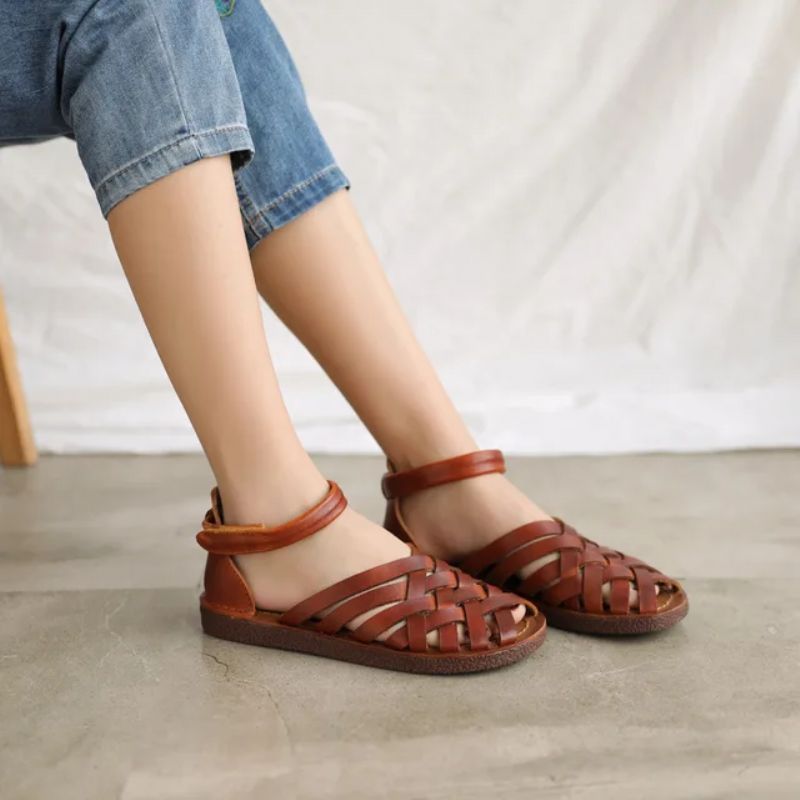 Olivia Dames Casual Leren Sandalen - Koffie