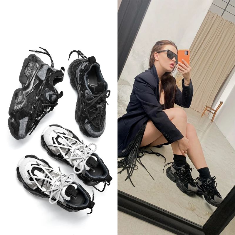 Oluche Dames Veter Sneakers - Zwart