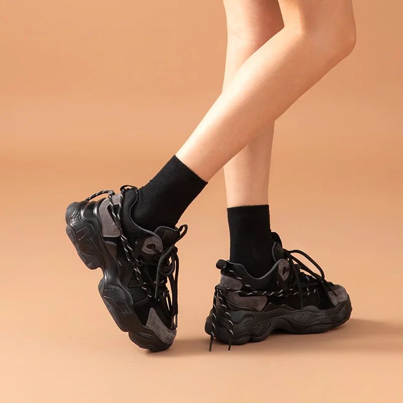 Oluche Dames Veter Sneakers - Zwart
