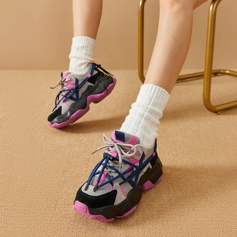 Oluche Dames Veter Sneakers - Zwart