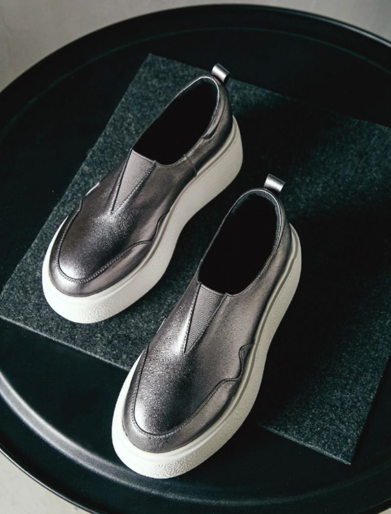 Omi Dames Platform Casual Gevulkaniseerde Schoenen - Zilver