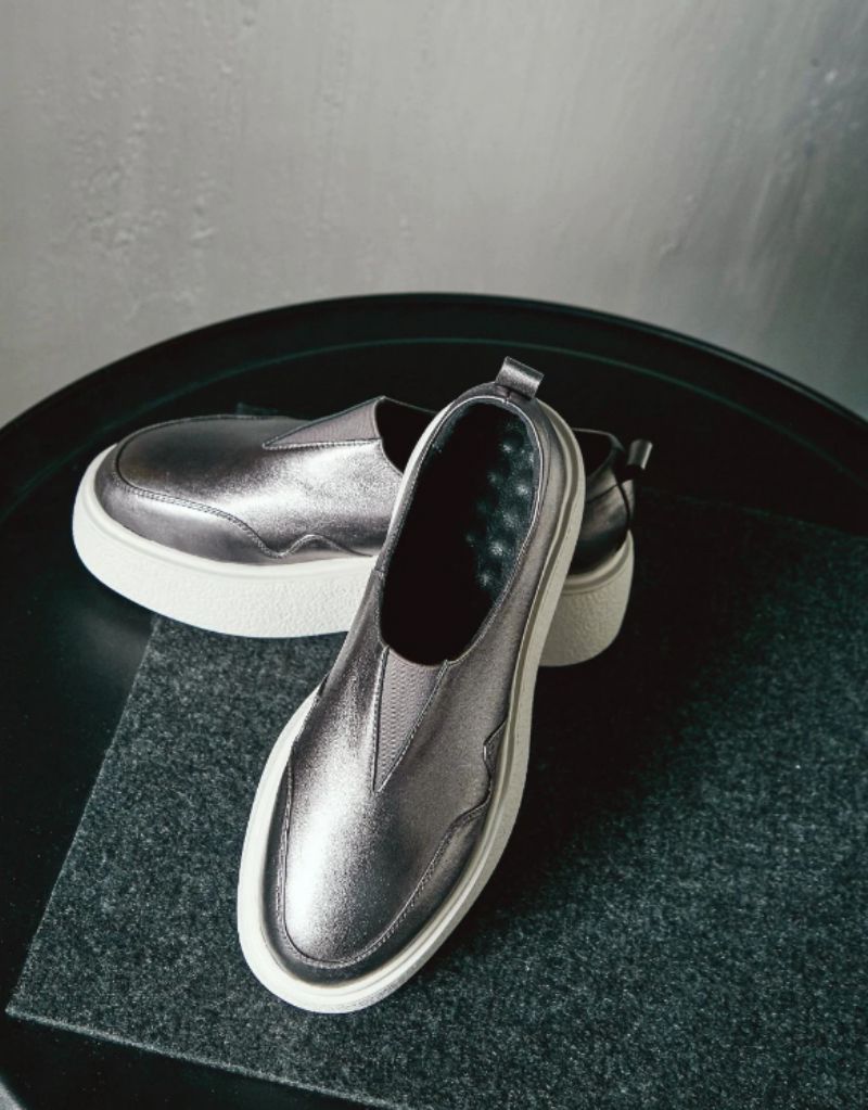 Omi Dames Platform Casual Gevulkaniseerde Schoenen - Zilver