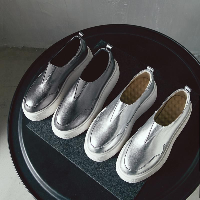 Omi Dames Platform Casual Gevulkaniseerde Schoenen - Zilver