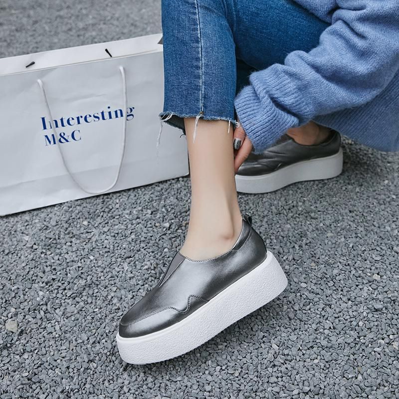 Omi Dames Platform Casual Gevulkaniseerde Schoenen - Zilver